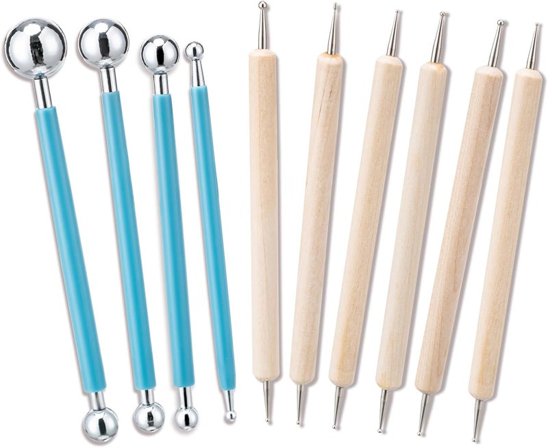 Amrules 10pcs Dotting Styluses Tools, Double Side Stainless Steel Ball Head Dot Art Kit for Clay Modeling, Rock Painting, Pottery Embossing, Nail Art, Drawing, Practical Sculpting Tool for Adults - Image 1
